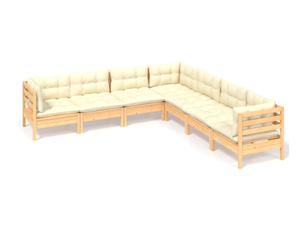 7-piece garden furniture set with cream cushions, solid pine wood, RUYO52327