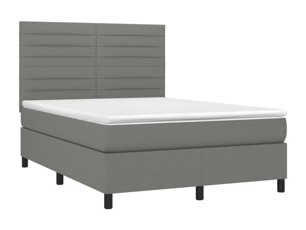 Upholstered bed base and mattress with LED lighting, Dark Grey, 140x200 cm, Fabric TYQK46780
