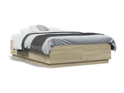 Bed frame with LED lights, oak finish, Ventoriq 135x190 cm PIFU41771