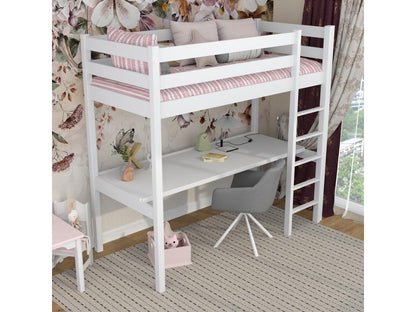 Wooden loft bed - with desk N05 White 80x200 RIKN81238