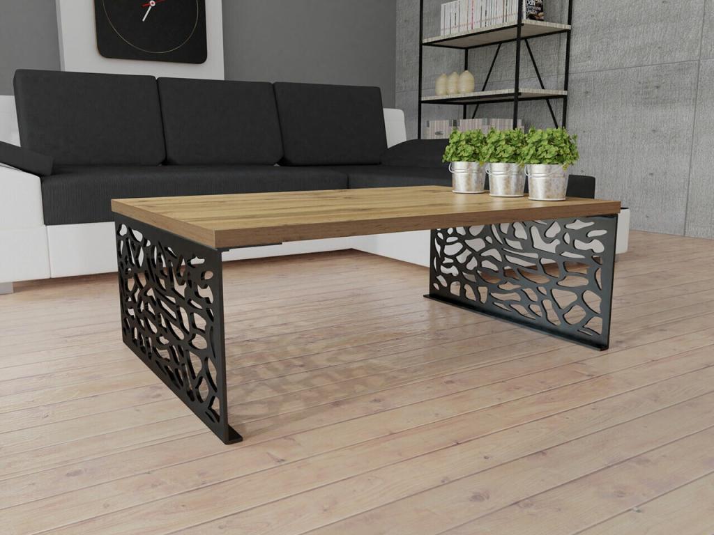 Ventoriq 107 Coffee Table, Matte Black - Oak, 45x70x100cm, Laminate, Corner XFPU34682