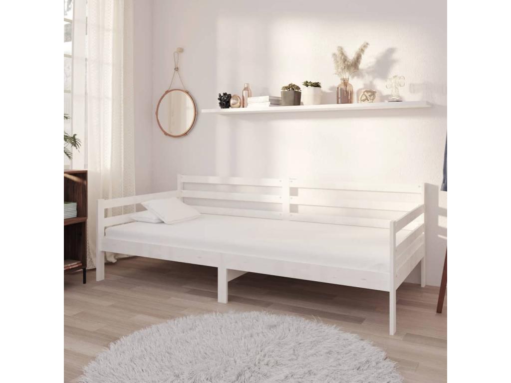 Daybed with mattress 90x200 cm White Solid pine wood PFLH21420