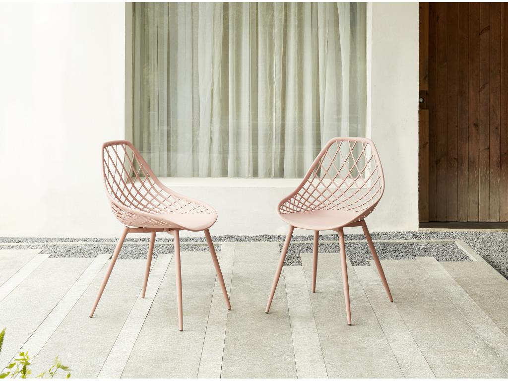 Set of 2 polypropylene garden chairs with metal legs - Old rose - Mobenze KINX06929