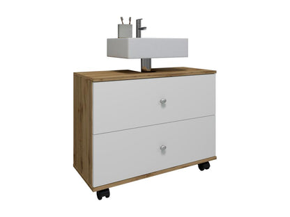 Ventoriq Large Bathroom Vanity Unit with Nilosi Drawer, L, Honey Oak/White YOFM21573