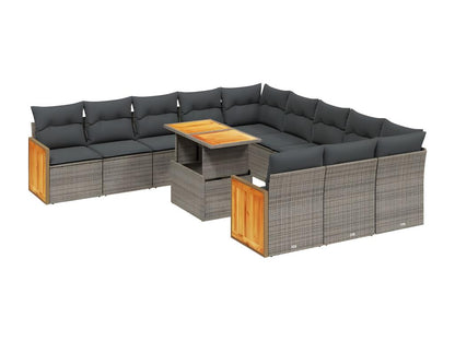 11-piece garden furniture set with grey resin wicker cushions LEEF59368