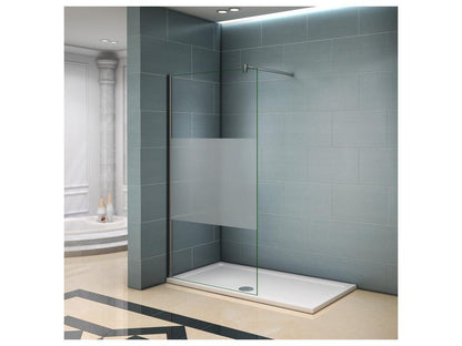 Walk-in shower screen 100x200cm with 140cm fixing bar, 8mm square glass, frosted central strip WXWZ51146