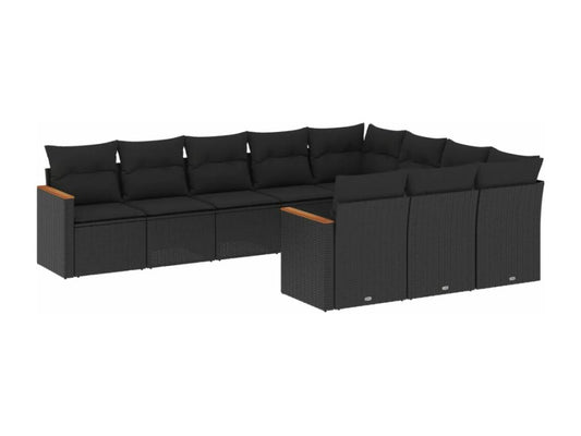 10-piece garden furniture set with cushions, black resin wicker KVIT53229
