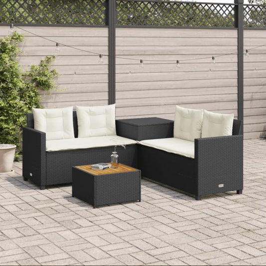 Black L-shaped garden sofa with table and cushions SEQJ07658