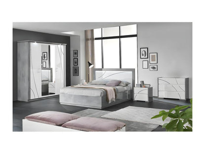 Ventoriq - 160x200cm Bed, White and Concrete Grey Lacquered Finish, Chrome Details with LEDs IFJD86747