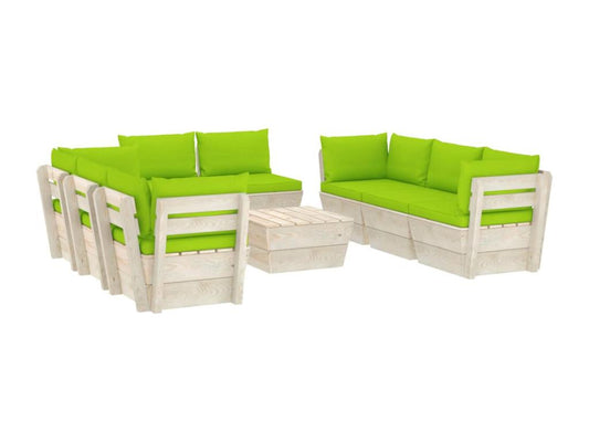 9-piece pallet garden furniture set with cushions, spruce wood HQOZ60069