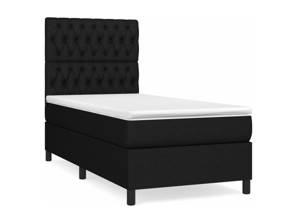 Upholstered bed base with mattress, black, 100x200 cm, fabric ODJO93597