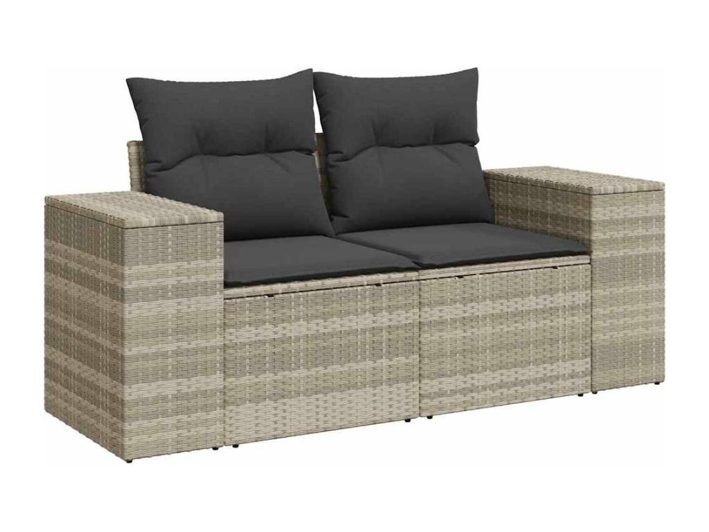 8-piece garden furniture set with light grey cushions, woven resin ZOZL90916