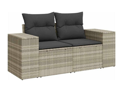 8-piece garden furniture set with light grey cushions, woven resin ZOZL90916
