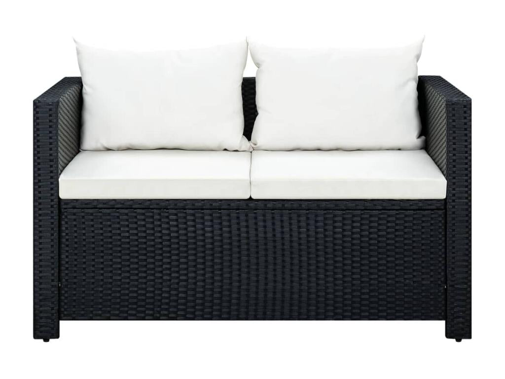 3-piece garden furniture set with cushions, black woven resin, BEZU81529