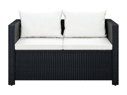 3-piece garden furniture set with cushions, black woven resin, BEZU81529