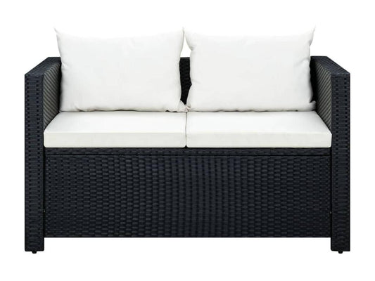 3-piece garden furniture set with cushions, black woven resin, BEZU81529