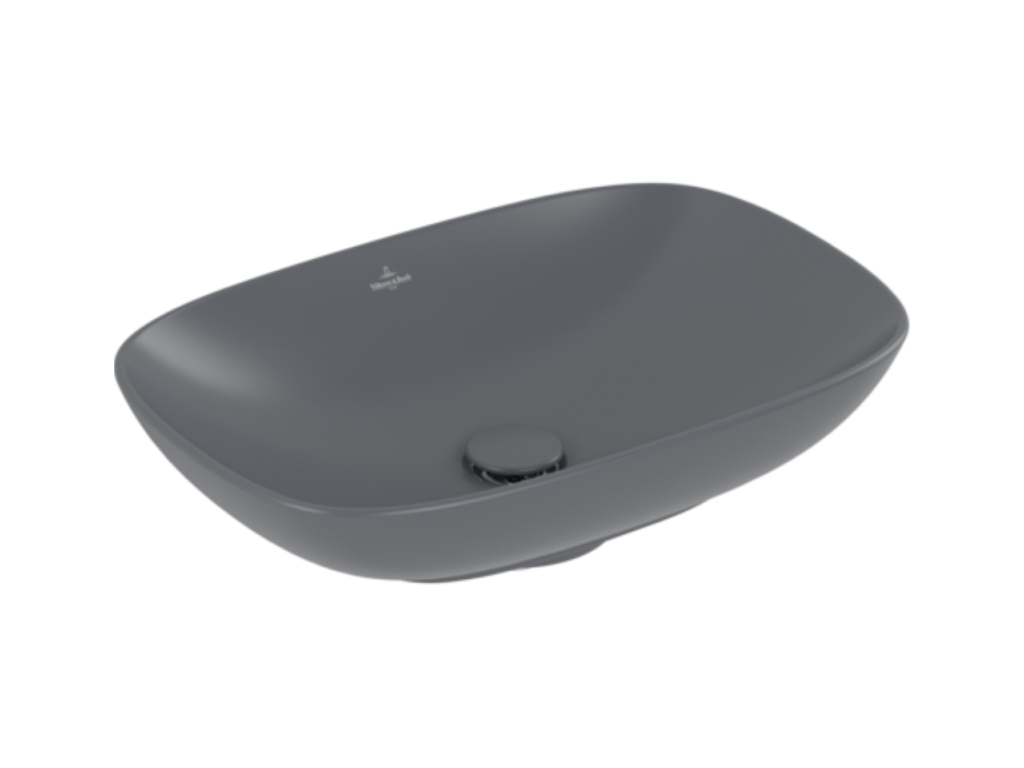 Ventoriq ET BOCH Ventoriq and Friends rectangular countertop washbasin, unground finish, 56x38 Graphite CeramicPlus, without overflow, FPVX80975