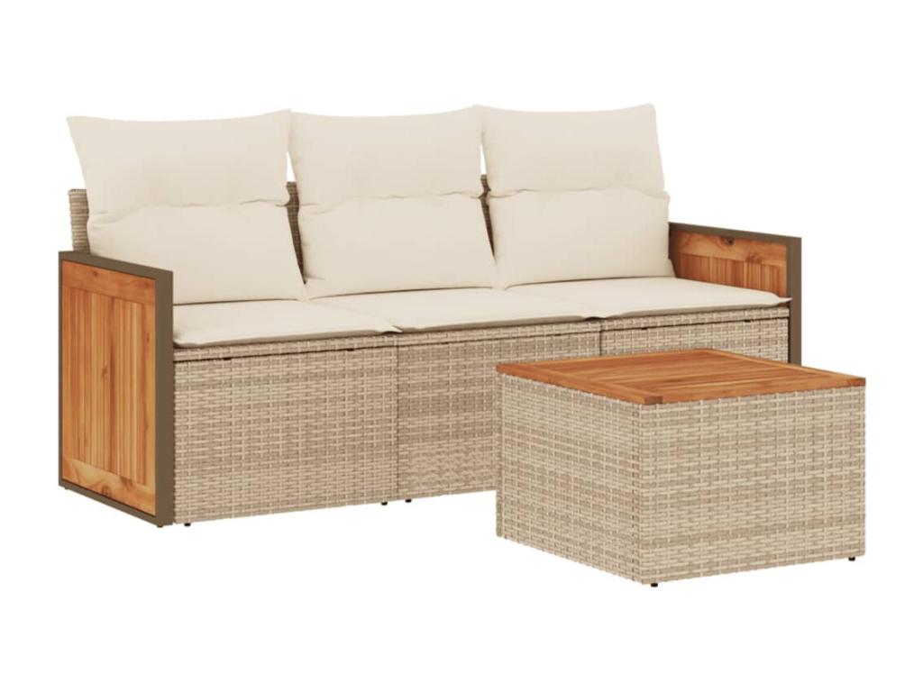 Garden furniture set with cushions, 4 pieces, beige woven resin, TDFG63842