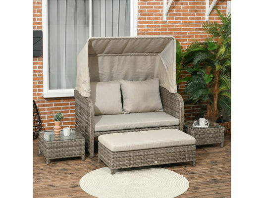 2-seater 4-piece garden furniture set - sofa, footstool, 2 coffee tables - cushions included - grey polyester resin khaki GCLC02577