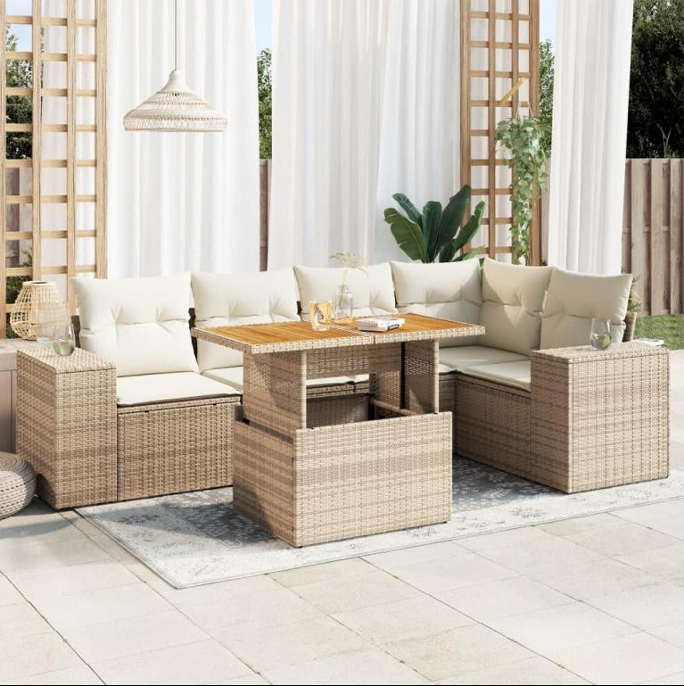 Garden furniture set with cushions, 6 pieces, beige woven resin, UCRV47211