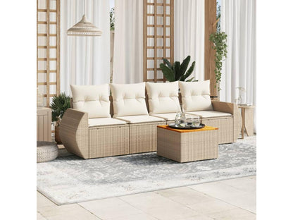 5-piece beige resin wicker garden furniture set with cushions DEOJ33413
