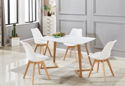 Ventoriq - White Dining Table Set with 4 White Scandinavian Chairs - Modern Style FWPW19210