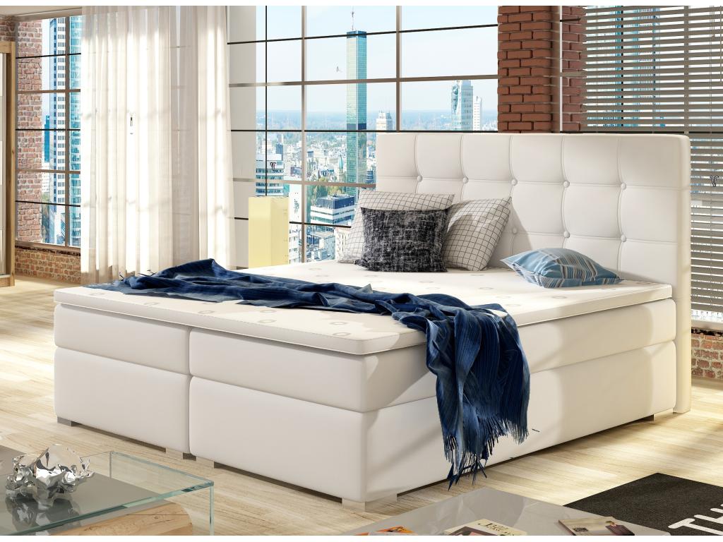 Kavin-140x200 White Faux Leather Box Spring Bed with Mattress and Topper EXMD80144