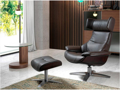 Ventoriq swivel armchair in leather with folding backrest mechanism - Coffee leather color ODSZ77527