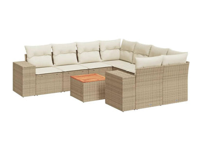 Garden furniture set with cushions, 9 pieces, beige woven resin, GRHM93324