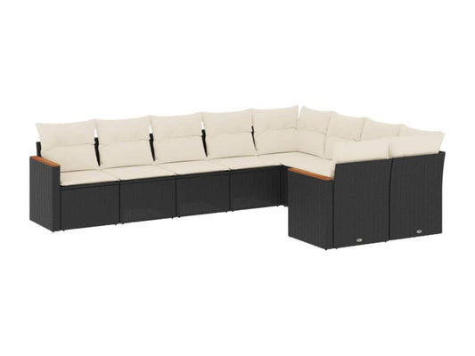 9-piece garden furniture set with cushions, black woven resin AUAI57779