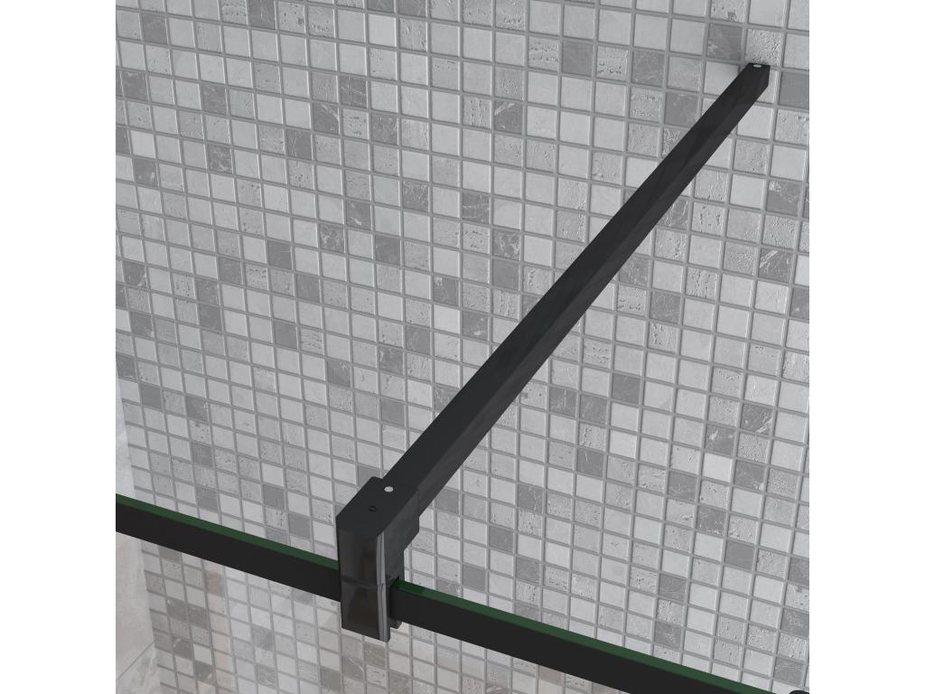 Walk-in shower screen 140x200cm with square black support bar, 8mm anti-limescale glass, modern style BYIS16279