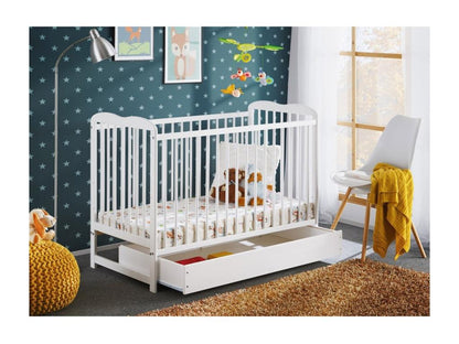 Convertible baby cot with drawer and mattress, Ventoriq collection, height adjustable - Matte white. WGTY01804