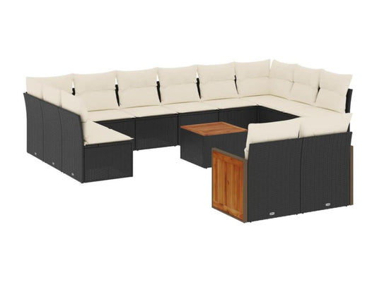 Garden furniture set with cushions, 13 pieces, black woven resin, HUSO08442