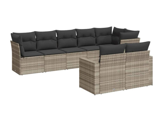 8-piece garden furniture set with light grey cushions, woven resin ZZXZ33611