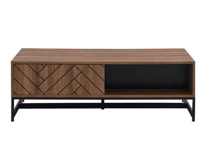 Coffee table with 2 drawers and 2 shelves - MDF - Natural and black - Ventoriq UYJC80321