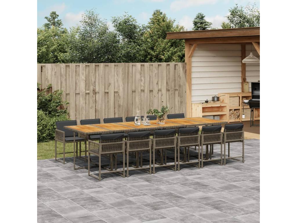 13-piece garden dining set with cushions, grey woven resin, TOIR96856